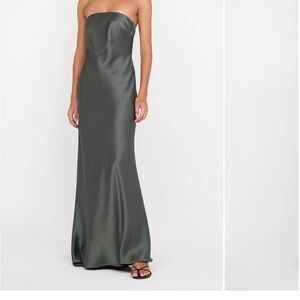Bec & Bridge Satin Green Strapless Maxi Dress
